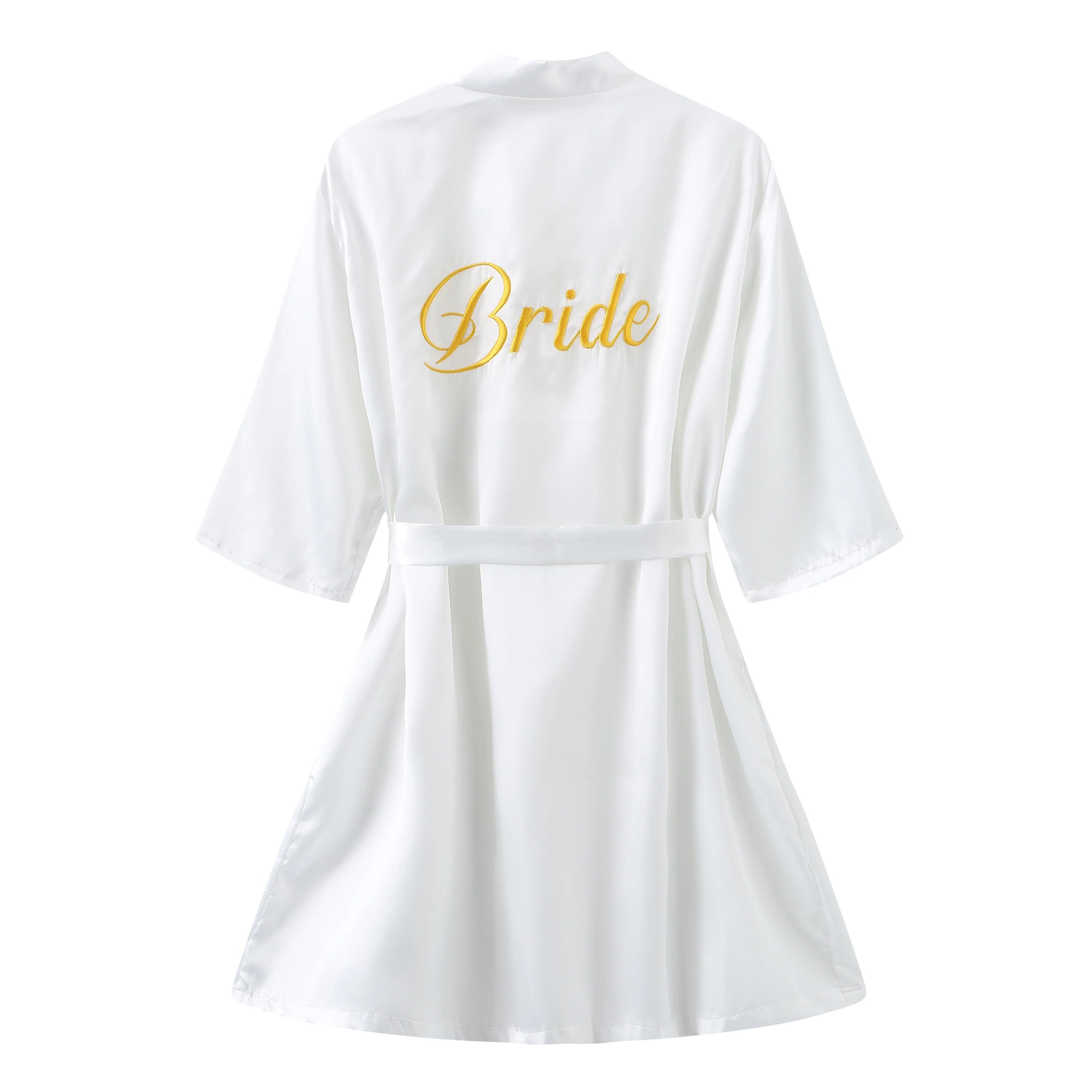 Wedding Party Bride Robe With Embroidery Black Gold Letters Kimono Satin Pajamas Bridesmaid Rose Gold Robe Pink Bathrobe