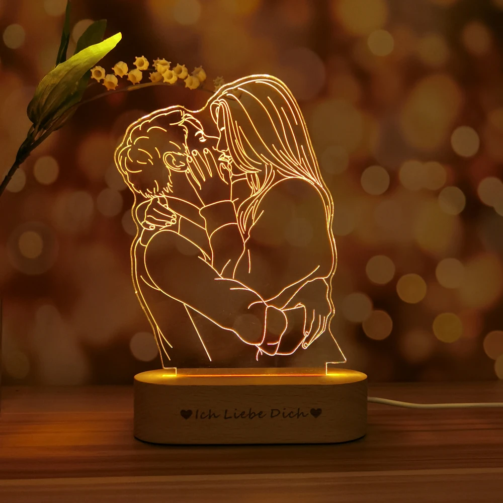 Photo Customized 3D Night Light USB DIY Lamp Custom Nightlight For Wedding Christmas Gift Holiday Light Wood Base 14/30CM