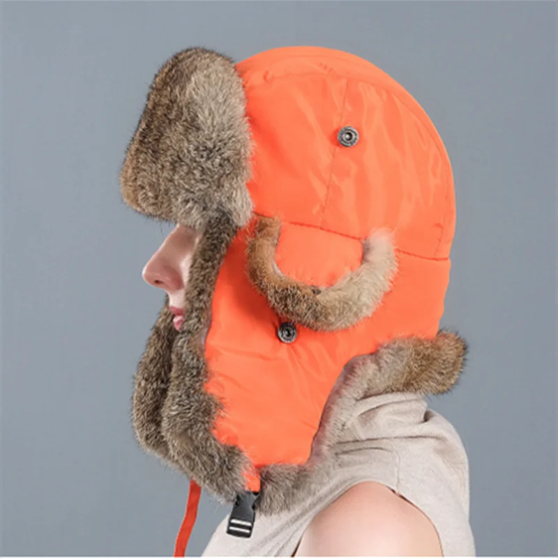 

Rabbit Fur Lei Feng Hat Men And Women Winter Cotton Cap Northeast Outdoor Sports Thickening Warm Ear Protection Skiing Headdress