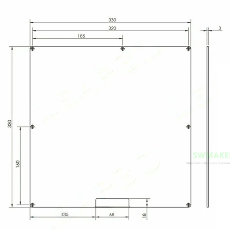 330*330mm MK2A Aluminum Build Plate Heated Bed 330x330mm 3mm thick for 3D Printer