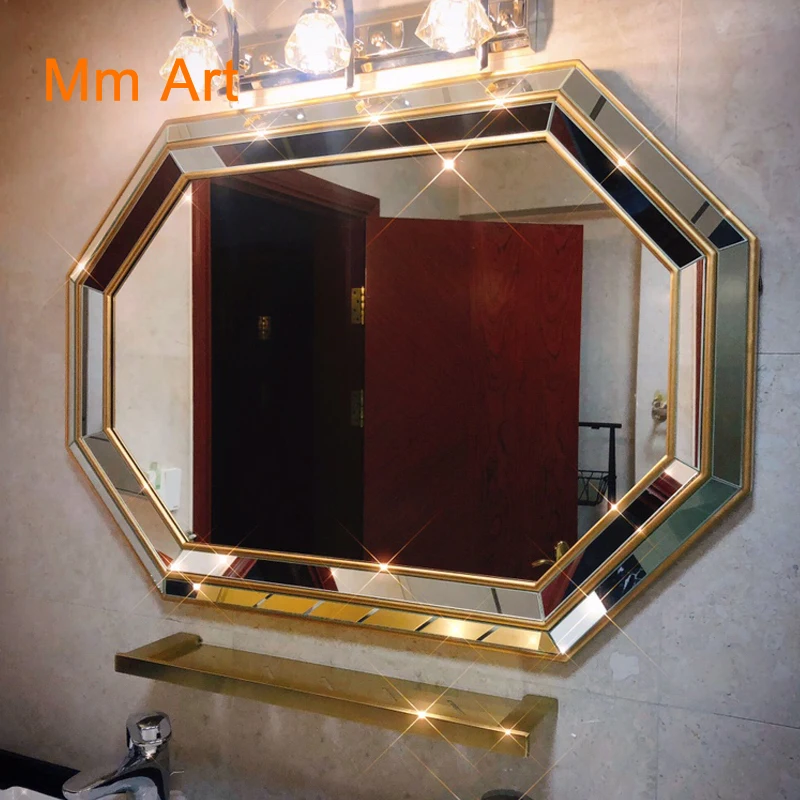 European-Style Bathroom Mirror American Cosmetic Mirror Bathroom Wall-Mounted Antifog Glasses Bathroom  Wall Hanging Mirror