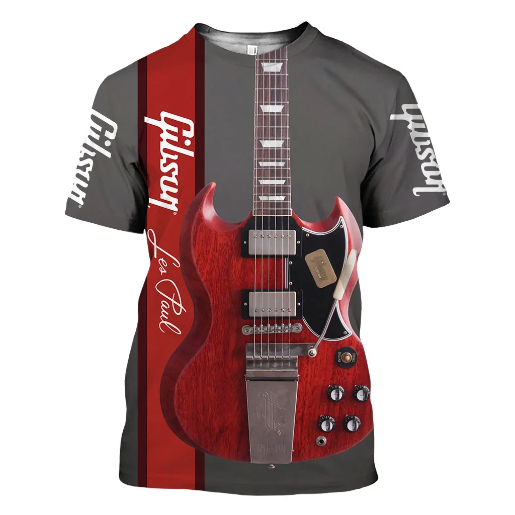Hot Sale Fashion t shirt Musical instrument Guitar 3D Printing Mens Summer style Short sleeve Unisex Casual sports T-shirt DW12