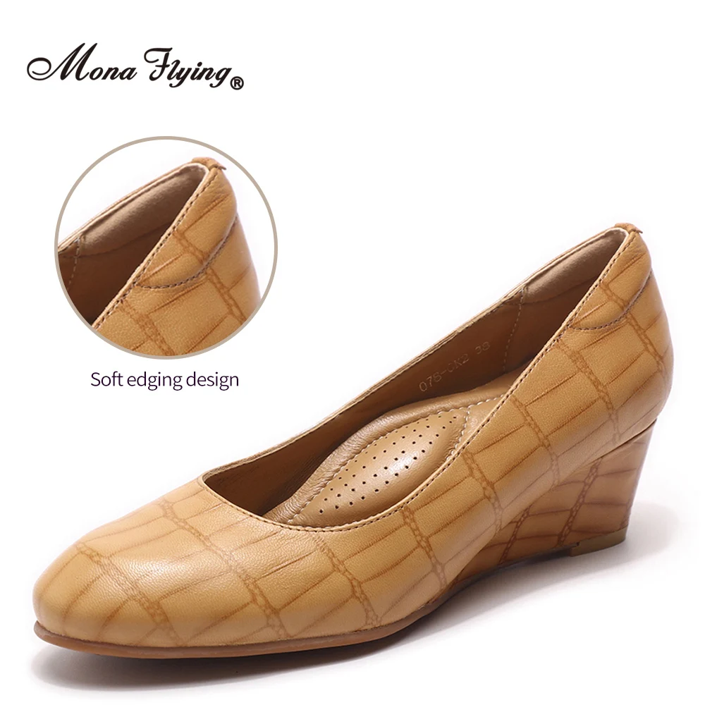 Mona Flying décolleté con zeppa da 5cm in vera pelle da donna Slip ons comode scarpe eleganti da lavoro da ufficio con tacco alto per donna 078-CK2