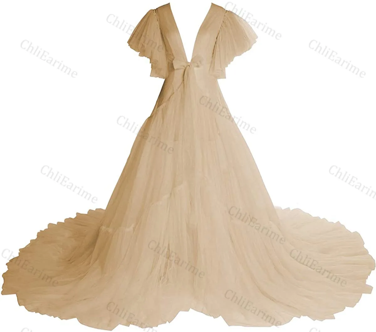 Ladies V-neck sexy elegant tulle maternity photography robe dress