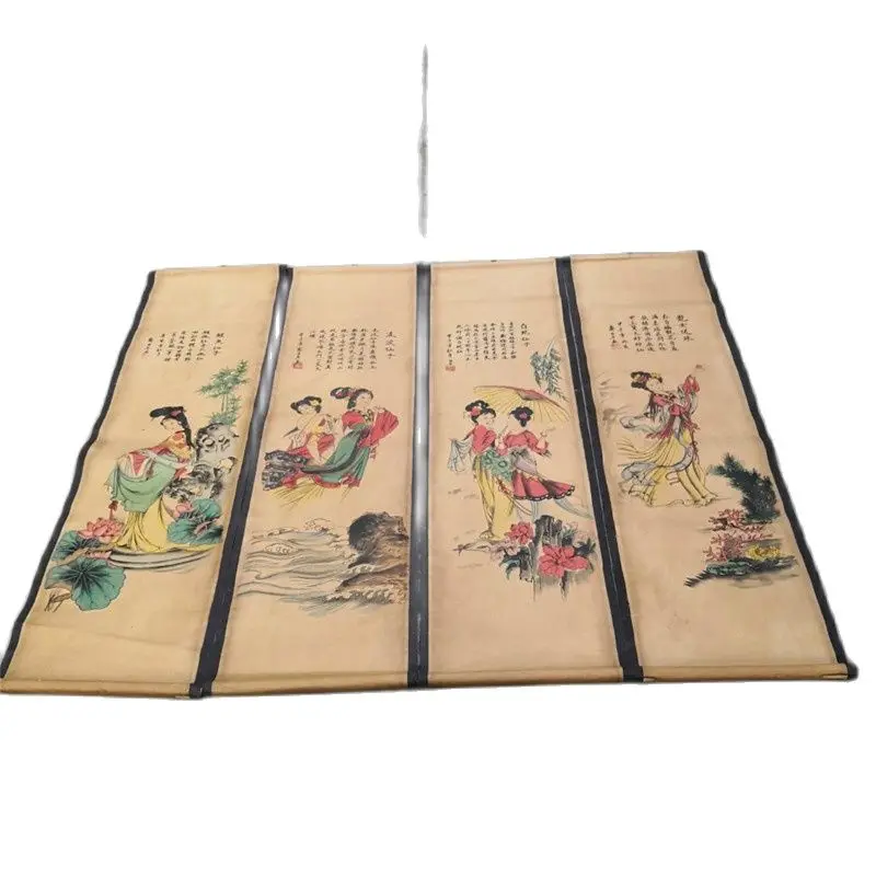 China Old Scroll Painting Four Screen Paintings Middle Hall Hanging Painting Classic Four Beauties Paintings