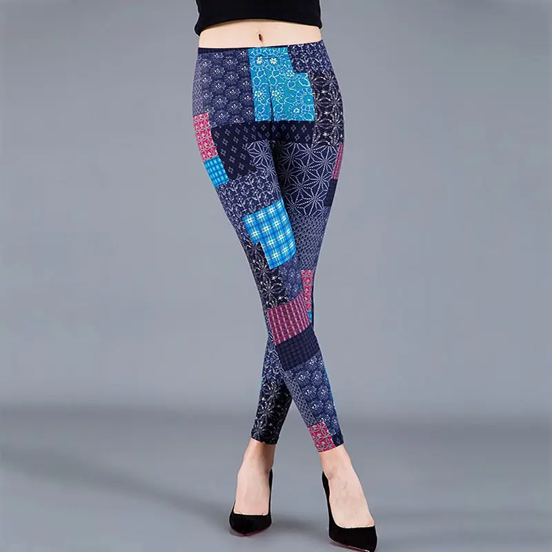 

VIIANLES Femal Patch Print Legging Fitness Sexy Women Spring Pencil Pants Streetwear XXL Trousers