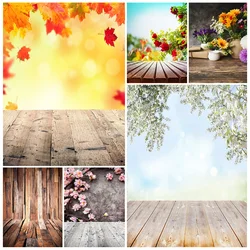 SHENGYONGBAO Spring Photography Background Leaves Flower Wood Floor Vinyl Backdrop Photo for Newborn Photocall CAT-01