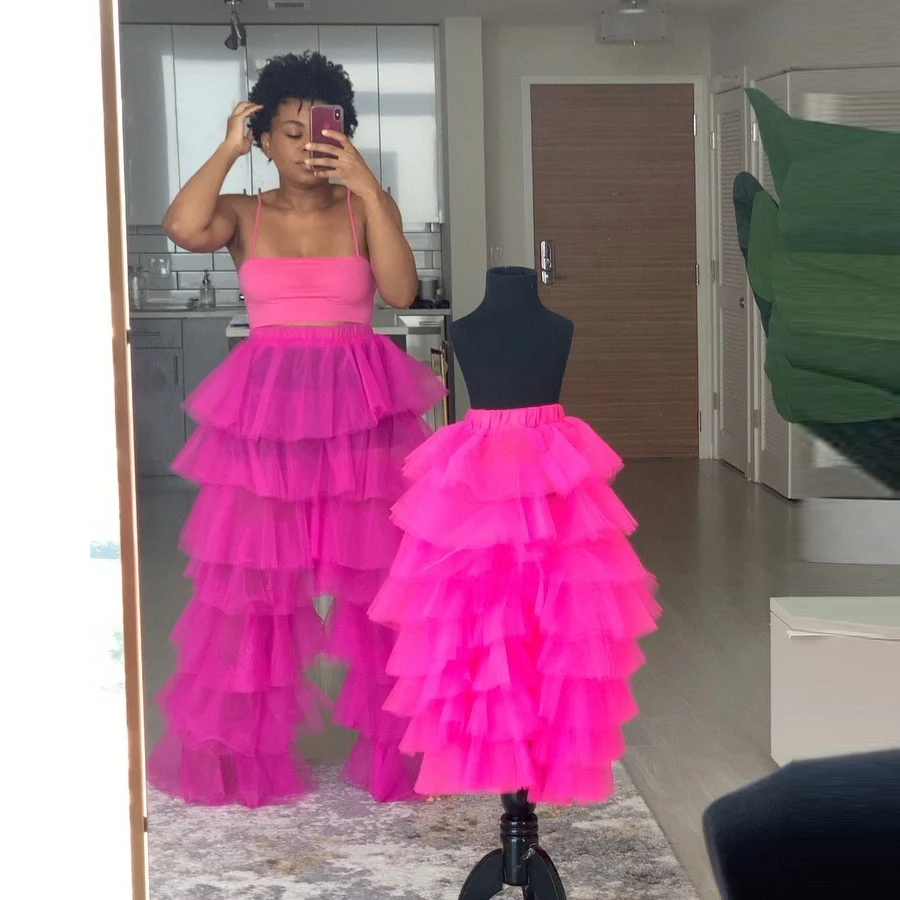 New Fashion Fuchsia Tulle Pants Custom Made Women Maxi Long Ruffled Tulle Pant Custom Made Mommy & Me Sexy Sheer Tulle Pants