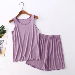 Conjunto de pijama fino de duas peças para mulheres, colete modal e shorts, pijama casual, tamanho grande, novo para verão