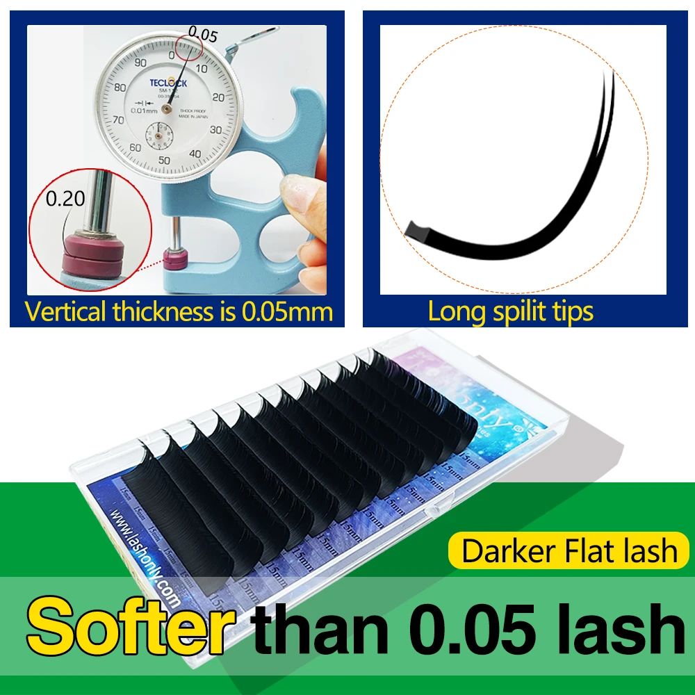 Lashonly Darker Flat Lashes Split Tips False Eyelash Extension Fake Individual lash Nature Mink Ellipse Eyelash Wholesale