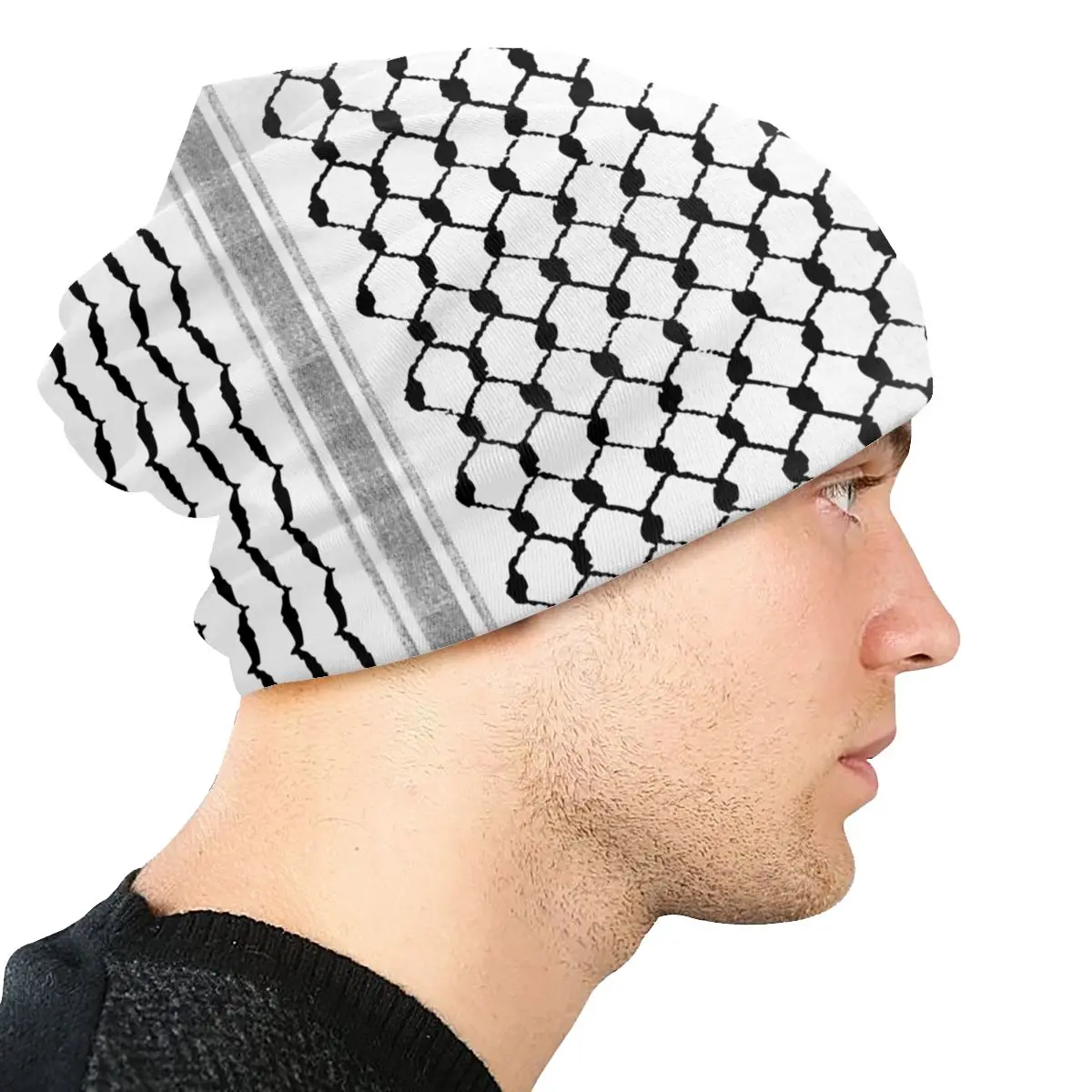 Palestinian Hatta Kufiya Folk Bonnet Hat Knit Hat Hip Hop Skullies Beanies Hat Palestine Arabic Keffiyeh Adult Warm Dual-use Cap