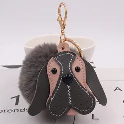 LLavero de piel con pompón para chica y mujer, joyería para bolso, animal, perro, conejo falso, bola, novedad