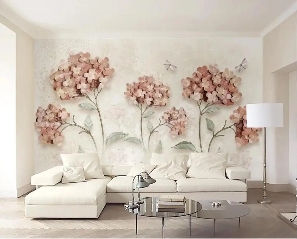 

XUE SU Wall covering custom wallpaper home background art design soft pink 3d hydrangea simple TV background wall