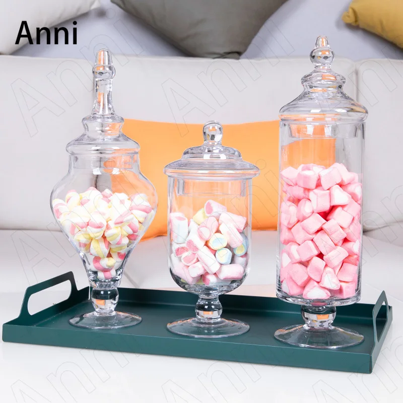 Creativity Tall Feet Transparent Glass Bottle Nordic Modern Candy Snacks Nut Storage Jars with Lid Wedding Decoration Ornaments