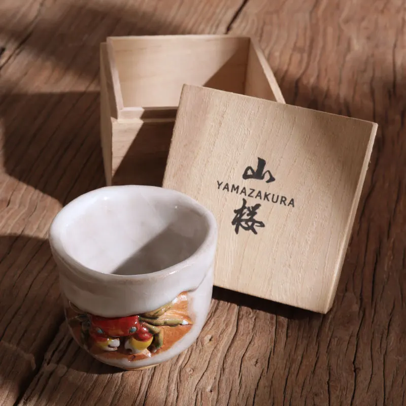 Japan Hand-Made Crab Ceramic Tea Mug  Tea Set Teacup Sake Cups Small Tea Bowls Decor Gift Box