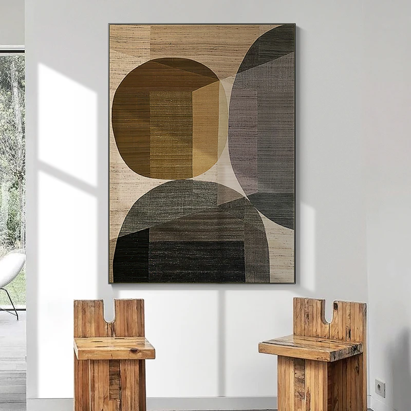 Abstract Colors Combination Canvas Paintings Brown Geometric Poster Morden Wall Art Pictures for Living Room Office Decor