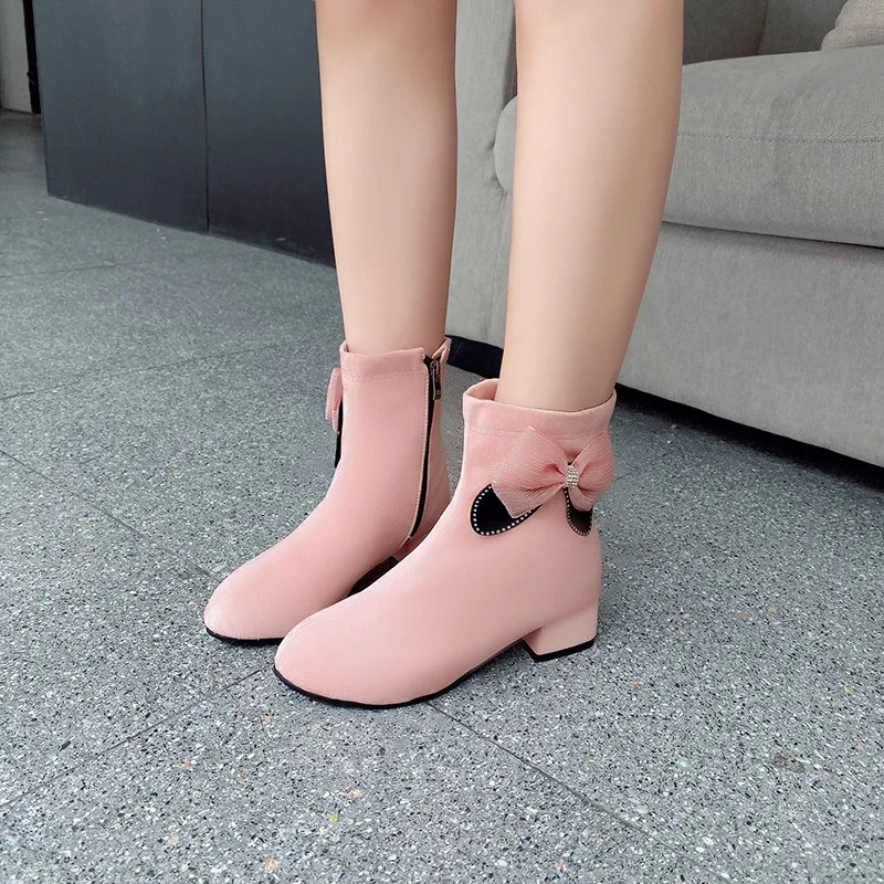 YQBTDL 2023 Winter Fashion Chunky Heels Ankle Boots ladies Butterfly-knot Cute Princess Lolita Shoes women Red Pink Black