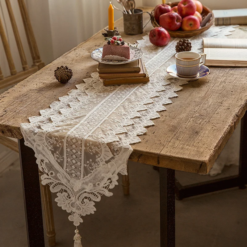 

Двойная кружевная кисточка, дорожка для свадебного стола, скандинавский современный простой скандинавский банкетный декоративный белый дорожка для стола, чехол для ТВ-шкафа, ткань