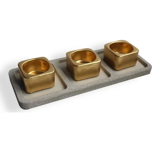 Folk Bookstore 3'lü Concrete Tray TLight Gold Color