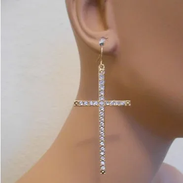 

Personality Exaggeration Large Cross Earrings Gothic Style Punk Hip Hop Rhinestone Dangle Earrings Jewelry for Women