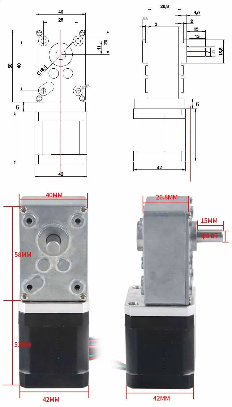 Deselerasi Hibrid 42 Set Driver Motor Stepper Torsi Besar Worm Gear Motor Deselerasi DC dengan Braket Motor Listrik DC
