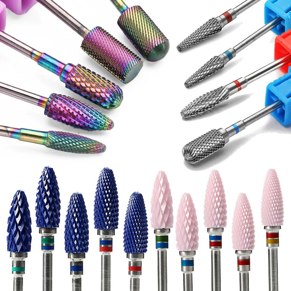 29 tipos de brocas para uñas para taladro eléctrico, accesorio para máquina de manicura, fresa de cerámica de carburo de tungsteno arcoíris, limas para uñas