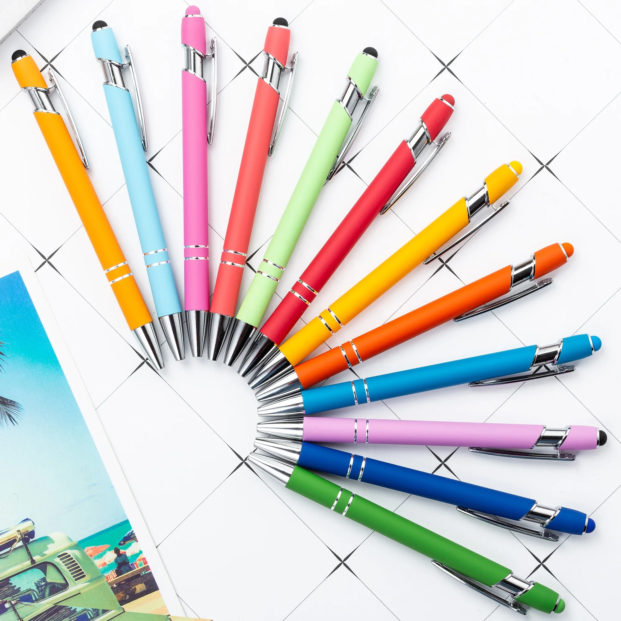 20pcs/lot Customized Matte Ballpoint Pen Creative Stylus Touch Pen 22 Colors Writing Ballpen Stationery Office School Supplies