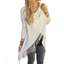 Top a maglia stile boho donna, nappe all'uncinetto, camicie casual, manica lunga, autunno, nuovo, Y95