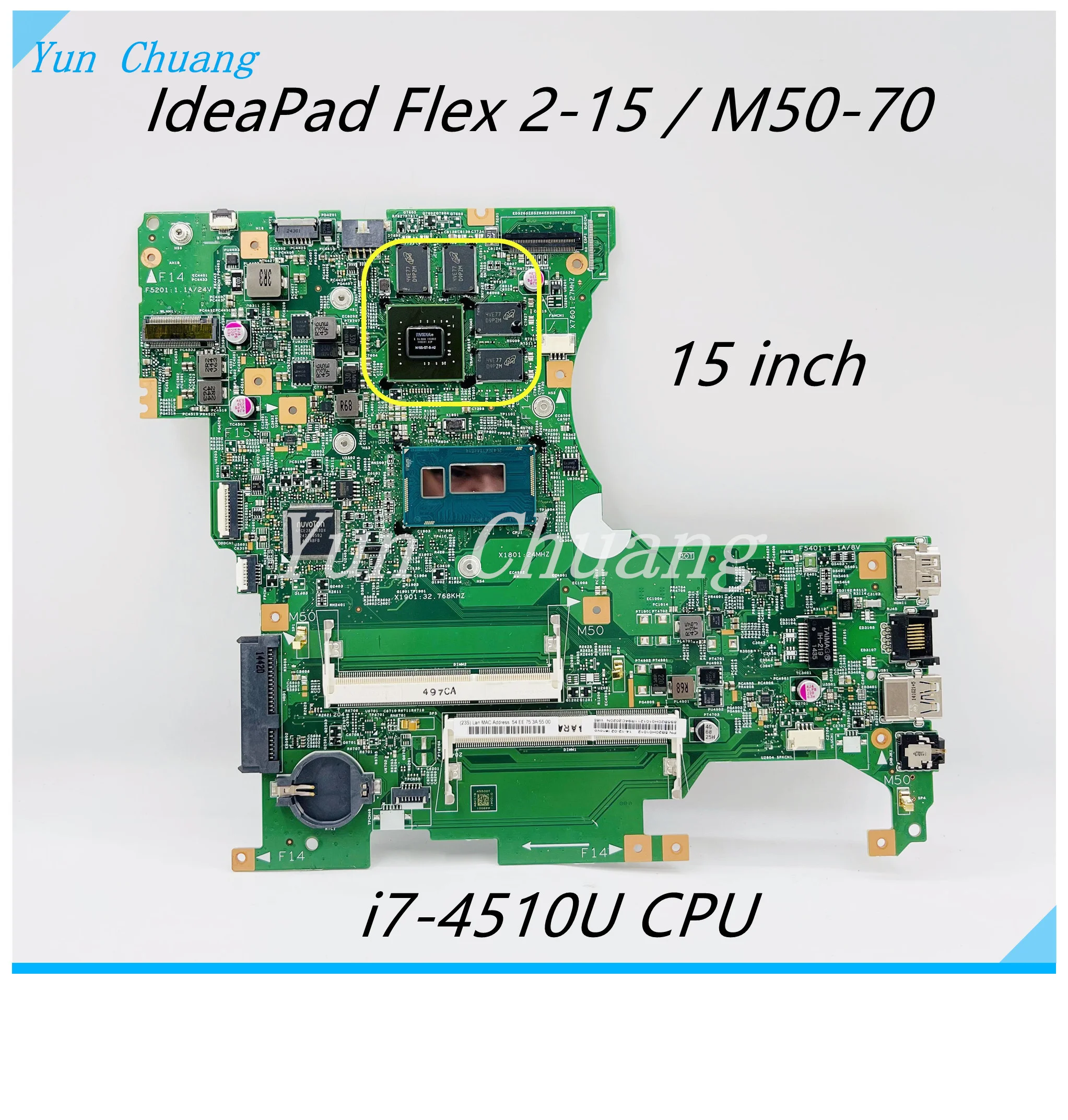 LM50I MB 133091-1 448.00T04.0011 mainboard For Lenovo Flex2-15 M50-70 Laptop Motherboard with i7-4510U CPU 2GB GPU