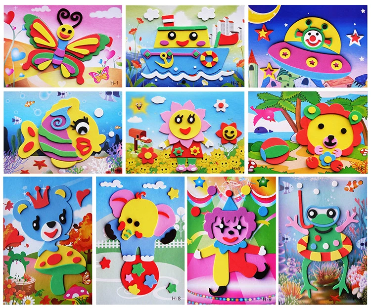 10 Pcs/Set Children\'s DIY 3D Cartoon EVA Foam Sticker Puzzle for Boys Girls Handmade Material Kit Brain Game Toys