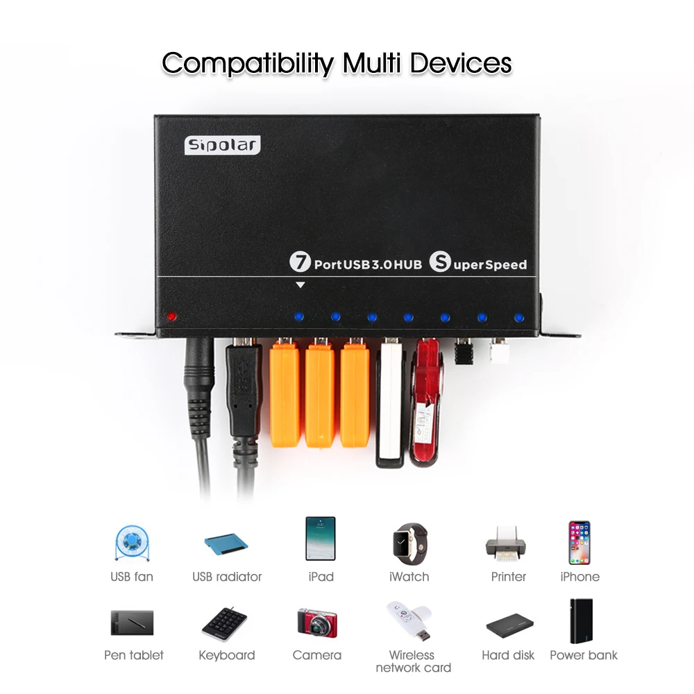 Imagem -04 - Sipolar 36w Powered Caixa de Metal Portas Usb 3.0 Hub com 12v3a Adaptador de Energia Suporte de Montagem para Banco de Telefone pc Auto-serviço Terminal