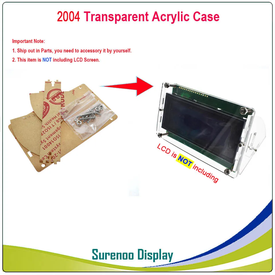 Plastic Box Case Behuizing & Acryl Transparante Beugel voor 80X36 1601 1602 98X60 2004 Karakter LCD Module Scherm LCM