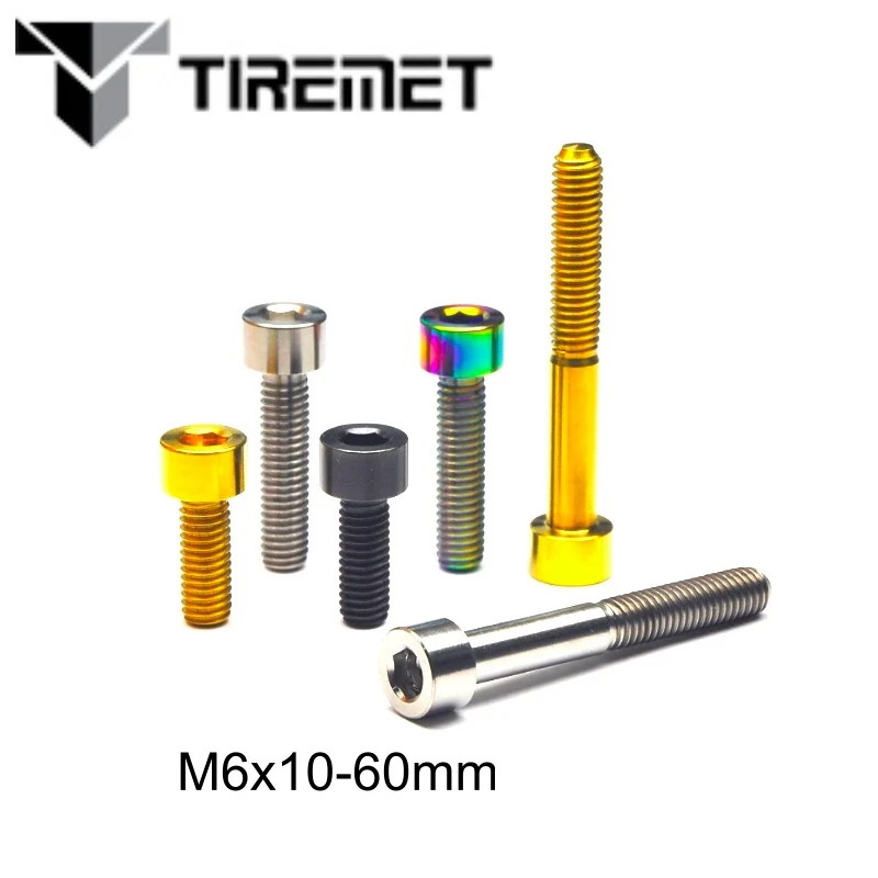 Tiremet Titanium Allen Hex Head Bolts ScrewM6x10 15 16 18 20 25 30 35 40 45 50 55 60 mm Fit Stem Headset Cap Mountain Road Bike