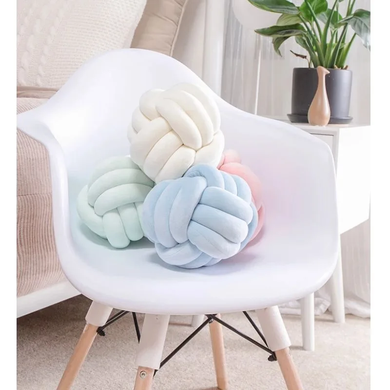 Knotted Ball Pillow Nordic Ins Knot Cotton Hot Sale Woven Cushion Futon Bay Window Cushion Home Custom Processing Pure Color