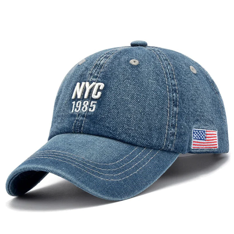 Nowy marka NYC Denim czapka z daszkiem mężczyźni kobiety haftowana litera dżinsy czapka typu Snapback Casquette lato sport USA czapka w stylu