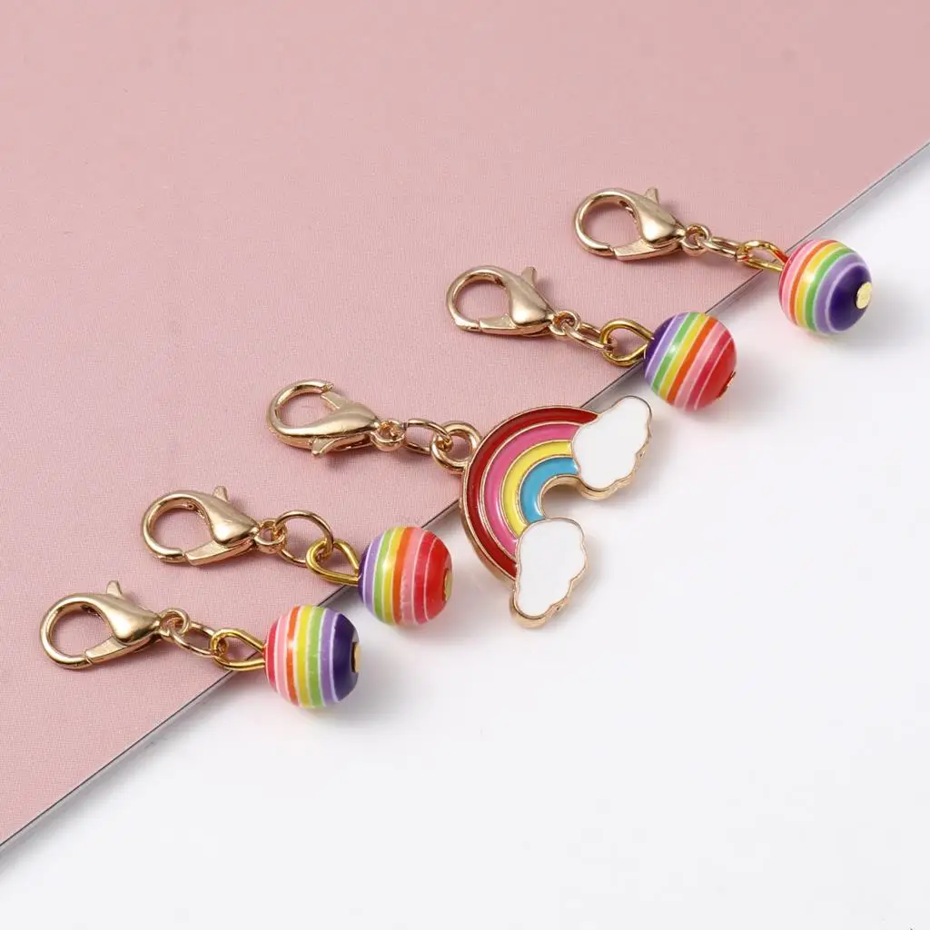 5pcs Handmade Knitting Stitch Markers Multicolor Rainbow Enamel Lobster Clasp Crochet Latch Needle Clips Women DIY Sewing Tools