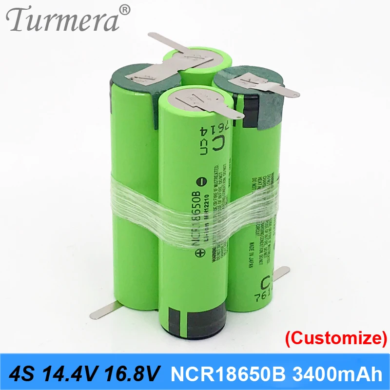 Turmera 3S 12.6V 4S 16.8V 5S 21V 18650 3400mAh Battery NCR18650B Battery 3400mAh 6800mAh for Screwdriver Battery (Customize) J07