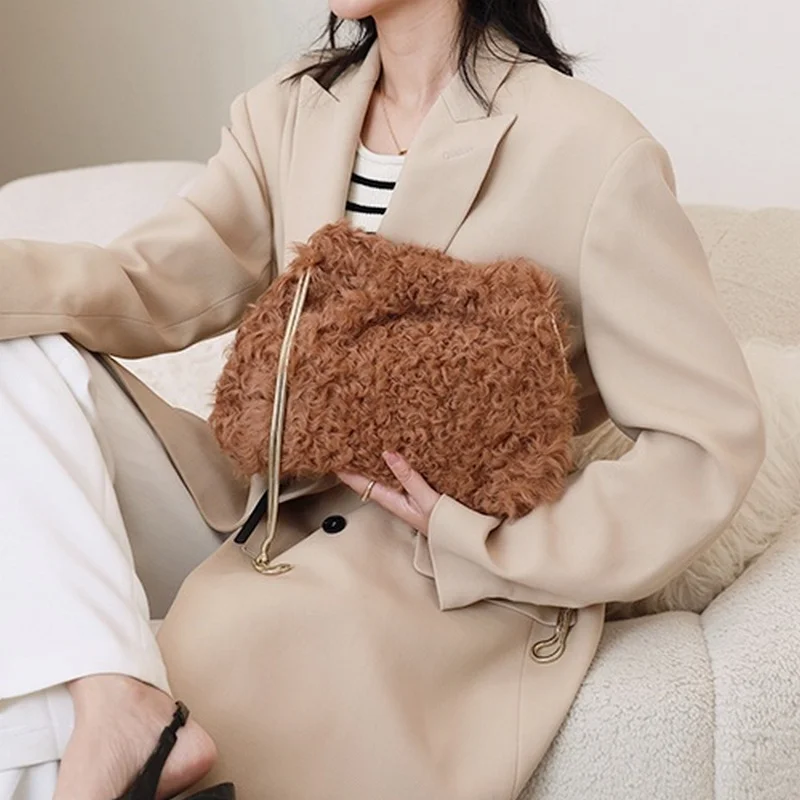 

2021 New Women's Fashion Tote Bag Luxury 100% Real Curly Lamb Wool Handbags Lucky Bags Single-shoulder Chain Bags Backpack 가방