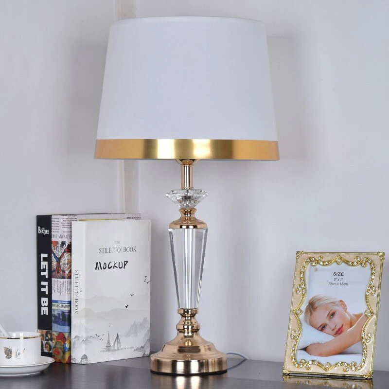 OURFENG Modern Table Lamp Crystal White Bedside LED Desk Lamp Luxury Decorative for Home Foyer Bed Room Office Hotel Study