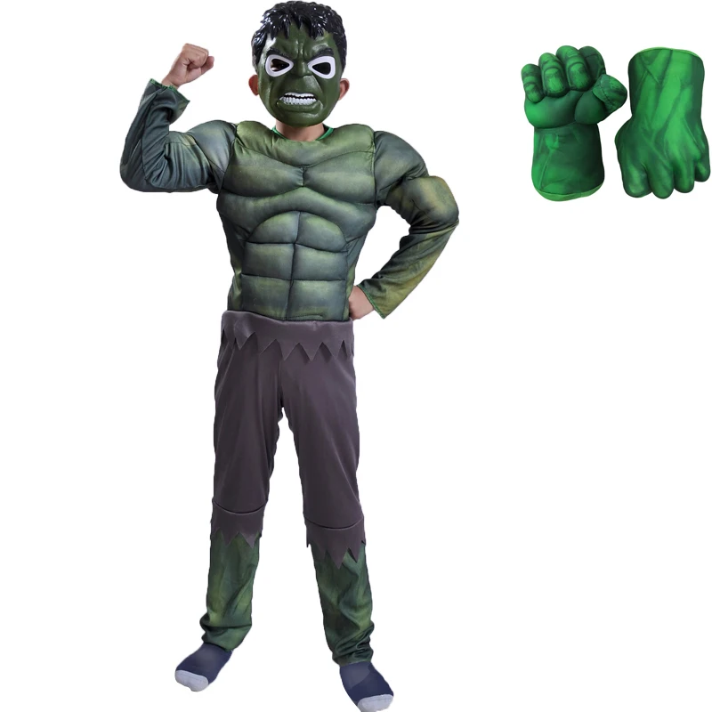 Anime Cosplay Superhero Children Muscle Suit Hulk Costume with Gloves Clothes Children's Day Gifts Halloween Christmas New Year