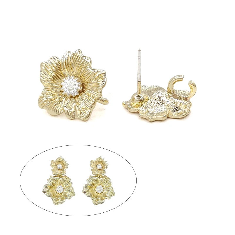 2021 New Fashion 15mm 6pieces High Quality Zinc Alloy Peach Flowers Earring Base Connectors for DIY Earring Jewelry Accessories