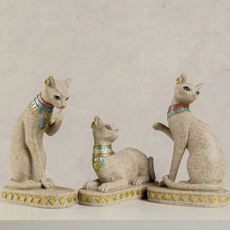 Egyptian Cat Statue Resin Crafts Decorative Ornament Vintage Gift Home Decoration Collection Room Decor Desk Showpiece Sculpture