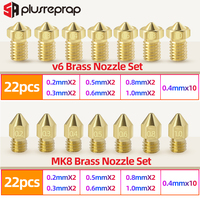 22PCS MK8 V6 All Metal Brass Nozzle J Head Hotend Extruder for1.75mm A8 Creality CR-10 Ender 3 MK8 Makebot 3D Printer parts Kits