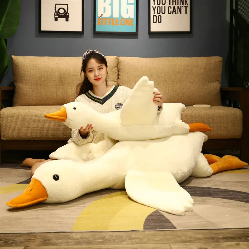 50-190cm Giant Soft Duck Plush Toys Lovely Lying Goose Duck Plush Mat Pillow Stuffed Animal Cushion Girlfriend Xmas Gift