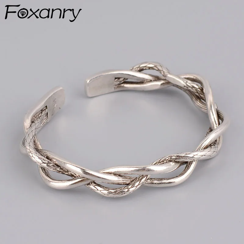 FOXANRY Silver Color Bracelets Fashion Vintage Couples Creative Hollow Wavy Twist Design Bangles Party Jewelry Wholesale