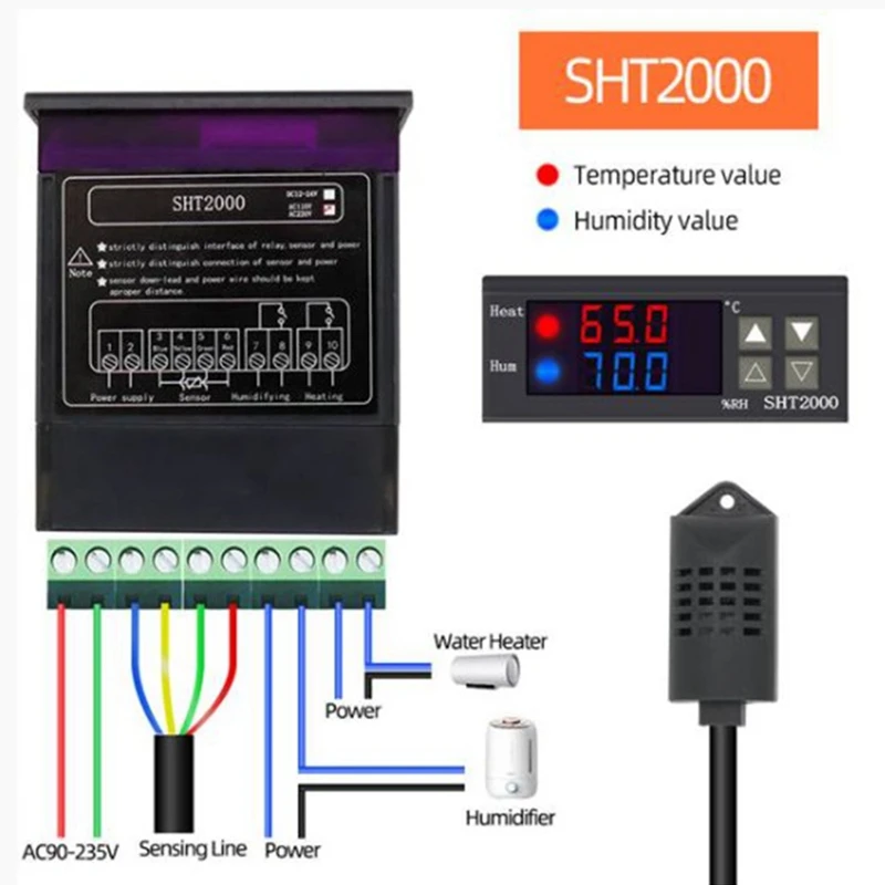 Controlador de temperatura e umidade sht2000, higrômetro, umidostato, incubadora de fabricação interna