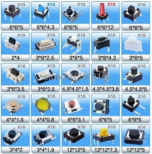 250Pcs/Lot 25 Values*10Pcs Touch switch button package Micro Switches 2x4 3x6 4x4 6x6