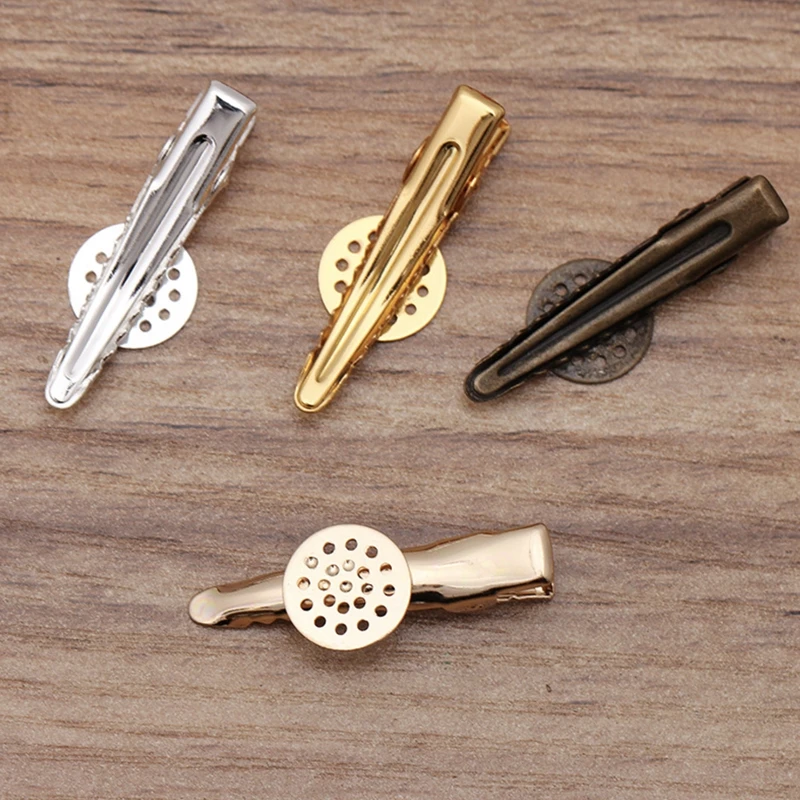 10pcs Hair Clip 12mm Cabochon Base Blanks Bezel Alligator Hairpins Buckle Colets For Vintage Women Diy Jewelry Parts Material