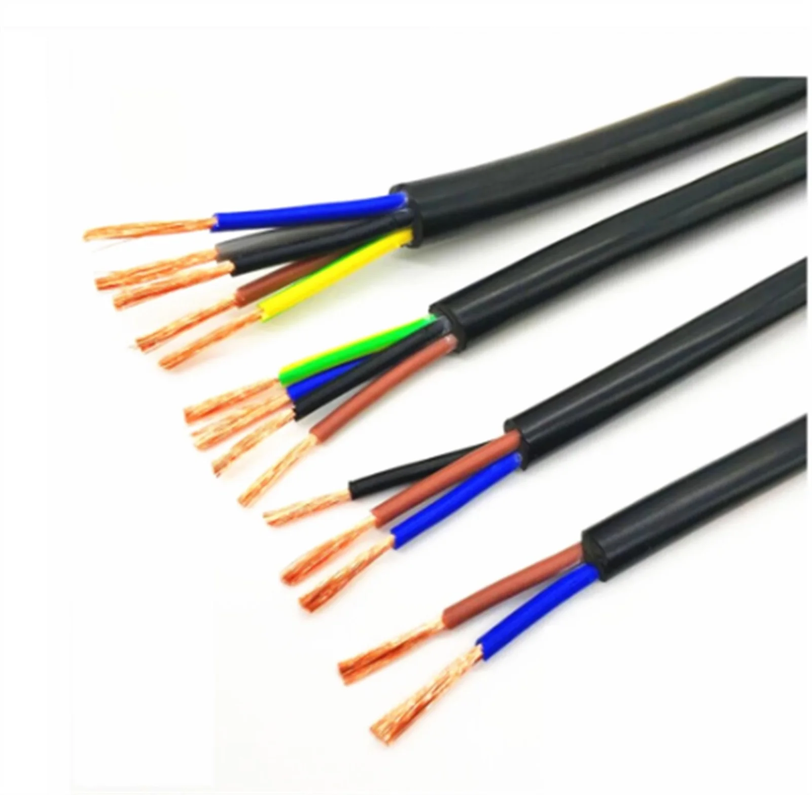 20 AWG 0.5MM2 RVV 2/3/4/5/6/7/8/10/12/14/16/18 Cores Pins, Copper Wire, Conductor Electric RVV Cable Black