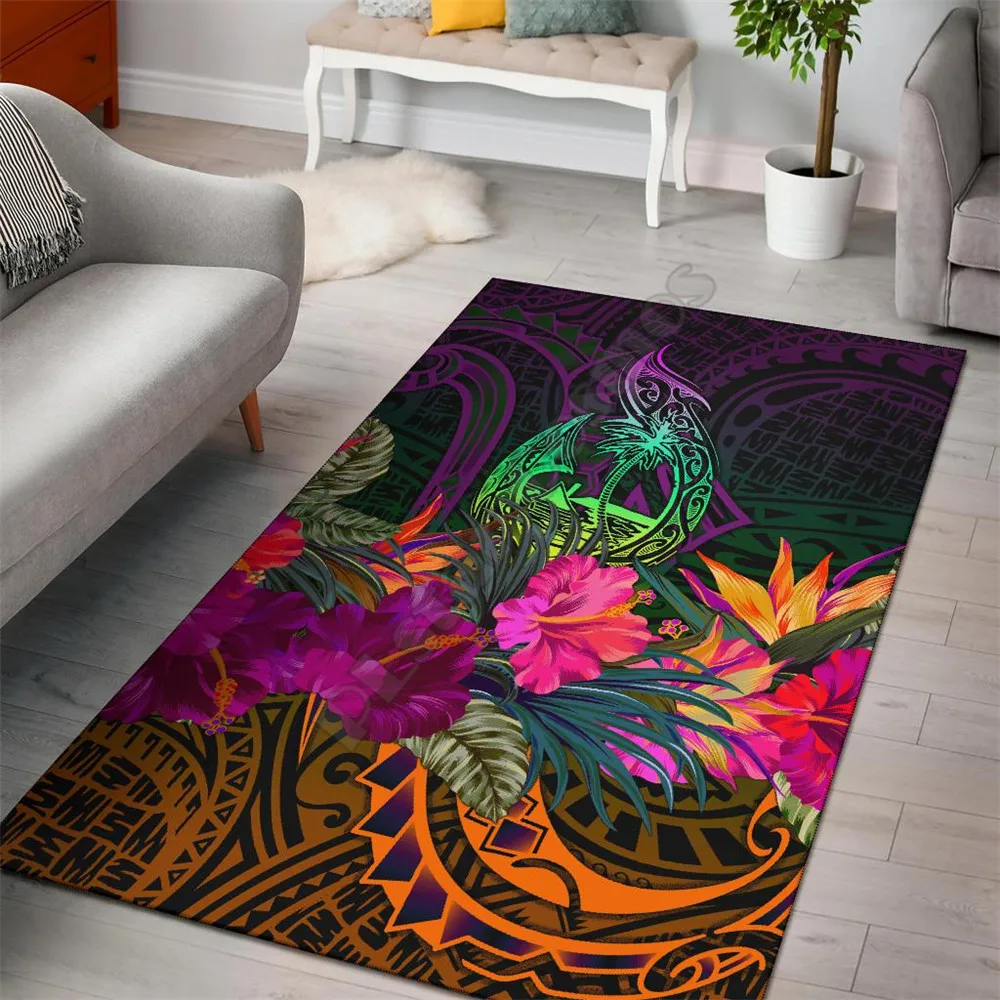 

Guam Polynesian Area Rug Summer Hibiscus 3D Printed Carpet Mat for Living Room Doormat Flannel Print Bedroom Non-slip Floor Rug